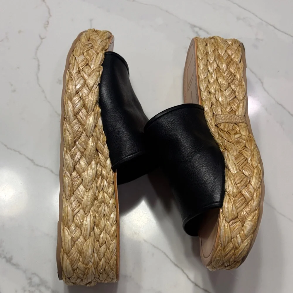 Dolce Vita Black Leather Espadrille Slide Wedges